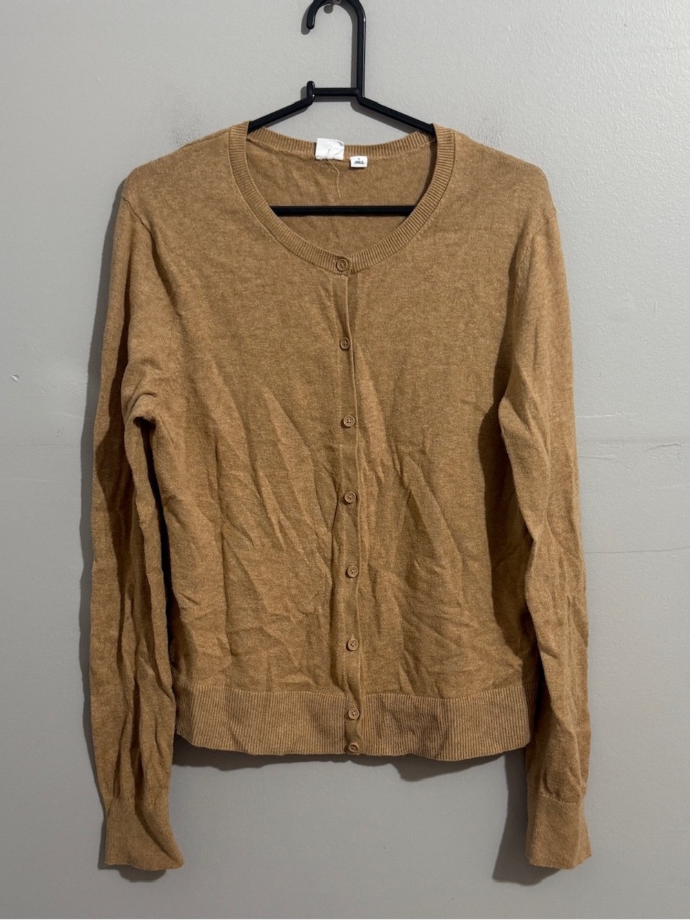 Gap Womens Large Camel Tan Crewneck Button Front Cardigan Sweater Classic Knit